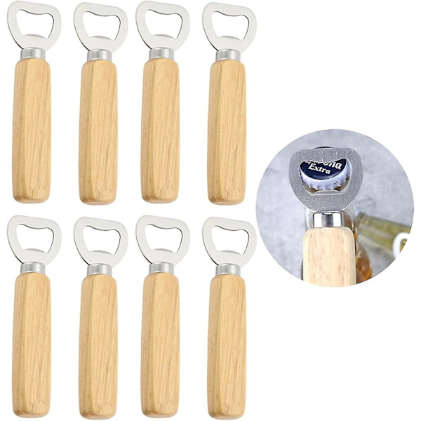 8 Stykker Træhåndtag Rustfrit Stål Ølbååbner Træhåndtag Ølbååbner Ølbååbner Med Træhåndtag, Til Hjemmet, Køkkenet, B