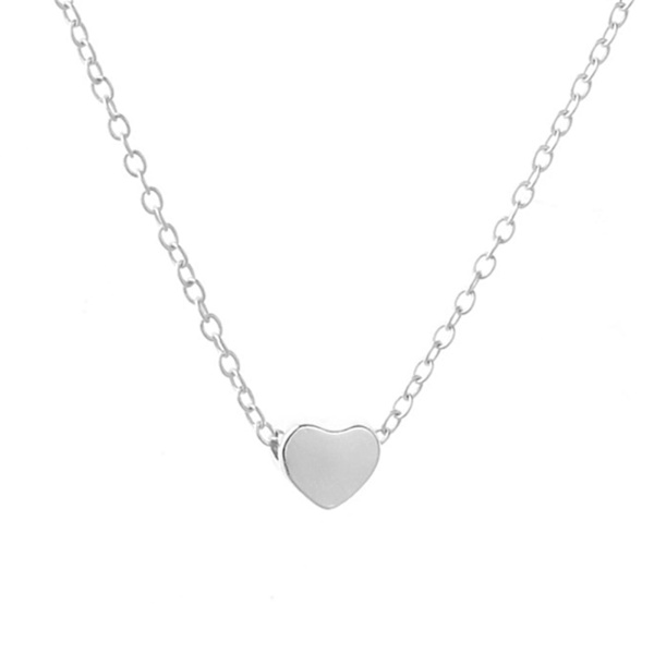 Halskje Enkelt Hjerte Vedheng Kragekjede Choker Elegant Smykker Tilbehør For Kvinner Jenter (Sølv)