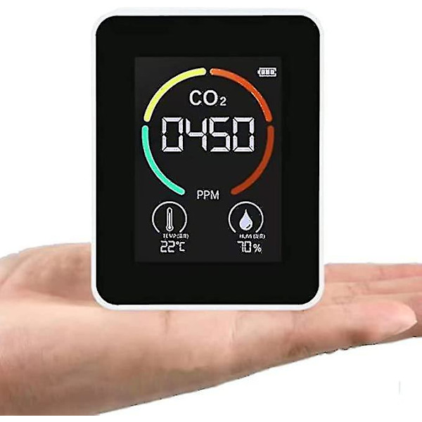 CO2-detektor, CO2-karbondioksidmonitor, LED-skjerm, luftkvalitet, temperatur- og fuktighetsmonitor for hjem, kontor, treningsstudio, bil (TVOC-sensor - svart)