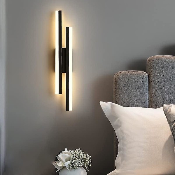 LED-vegglamper innendørs, 16W akryl LED-vegglampe varm, vegglampe for soverom stue korridor gang, svart