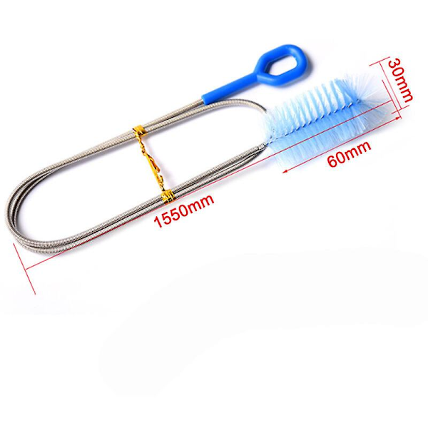 Extra lång avloppsrengöringsborste, längd 1,55 m, superflexibelt avloppsrengöringsverktyg, avloppsrengöringsborste, blå