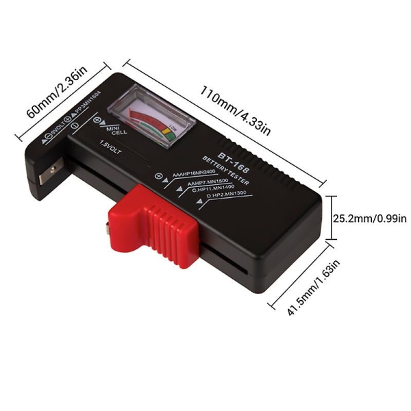 Universal batteritestare, batterispänningskontroll för AA AAA CD 9V 1,5V nyckelbatterier (modell: BT-168)