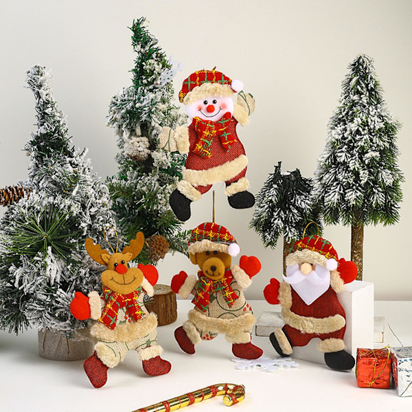 Julgranshänge med snöre Söt tecknad tomte snögubbe älg dockhänge (H)