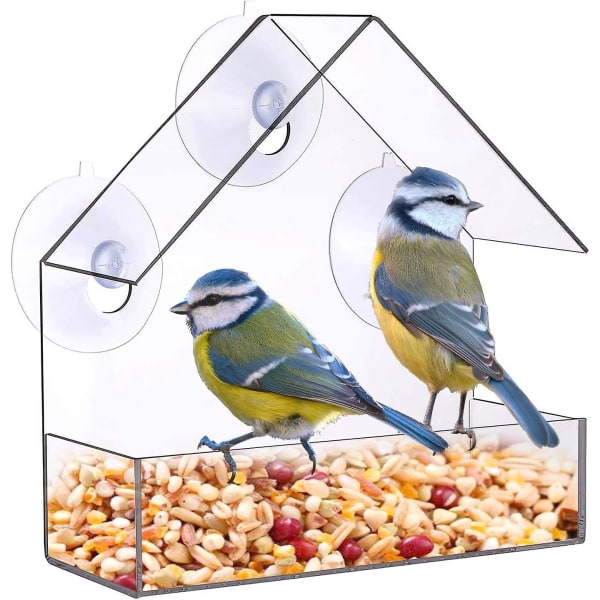 Fågelmatare för fönster i klar akryl, fågelmatare Vildfågelmatare med fröhållare och 3 starka sugkoppar, 15,5 X 15 X 5 cm