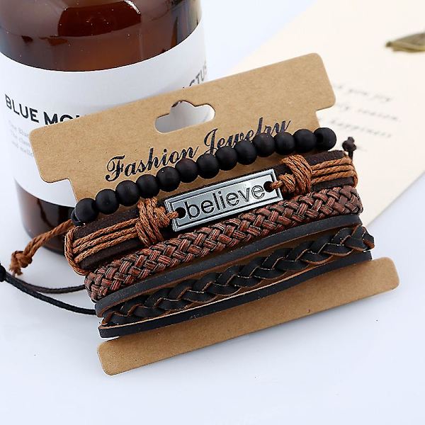 Flätad konstläderarmband Punk Manschett Wrap Armband Herr Dam Justerbar Brun