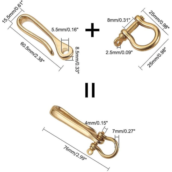 1 sett S-formet kleshenger med sjakkel lyre-forsegling messinglås for nøkkelring lommebeltespenne DIY-festeklips