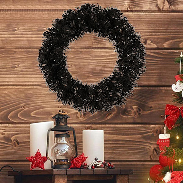 Julkrans Svart Cirkel Ornament LED Ljusslinga Glad Jul Dekorationer (D)