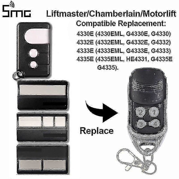Chamberlain Liftmaster Garagedörrs fjärrkontroll Motorlift 1a5639-7 D-66793 94335e 4335e 4330e 4333e 4332e Ersättning 433 Mhz (94335e etc) (ls) Yalo