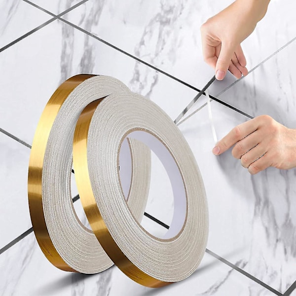 Klinker Dekorativ Tejp, Vattentät Fogtejp, Självhäftande, För Golv, Väggar, Tak, Dörrar Och Fönster, Heminredning (2*(1cm*50m), guld