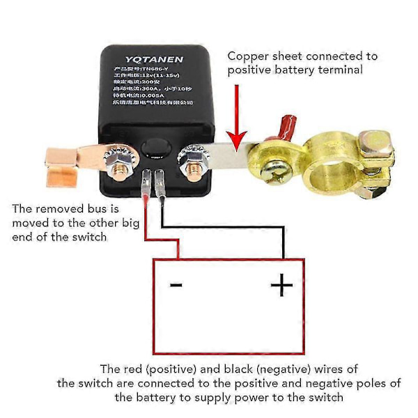 Fjärrstyrd Batterifrånskiljare, DC 12V Bilfrånskiljare, Stöldskydd, Huvudströmbrytare med Fjärrkontroll Kopparterminal för Bil (12V200A)