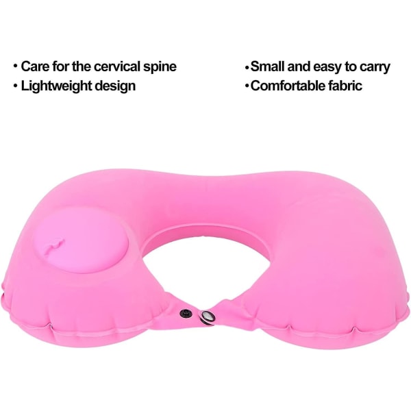 Ultralätt kompakt uppblåsbar campingkudde, U-formad (rosa)