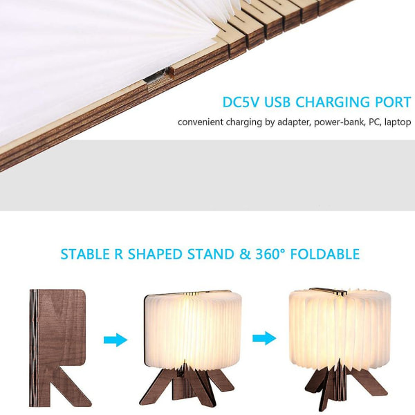 USB uppladdningsbar vikbar boklampa i trä