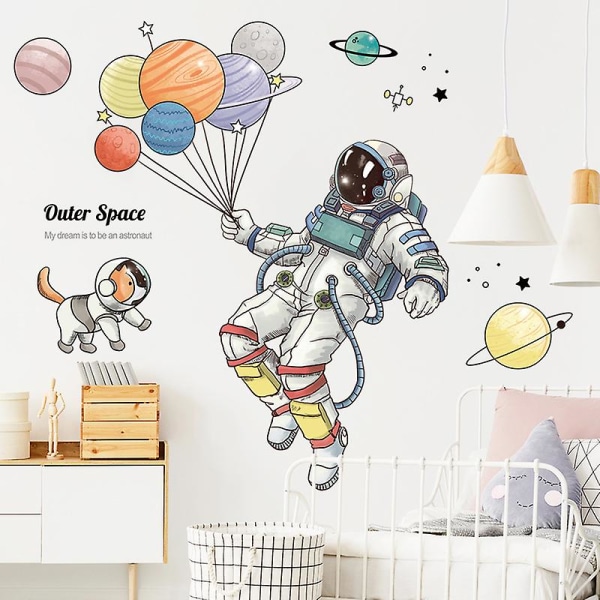 Børn vægklistermærker, Solar System Planets Wall Decoration, Astronaut Dekoration Wall Stickers til Børn Baby Soveværelse Stue