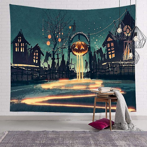 Tapestry-kurpitsapumppu Halloween-matto Koti Sisustus Yökuu Hippi Tapestry Seinävaate Katto Sisustus-12 150 * 150, Lyhyt Plussi
