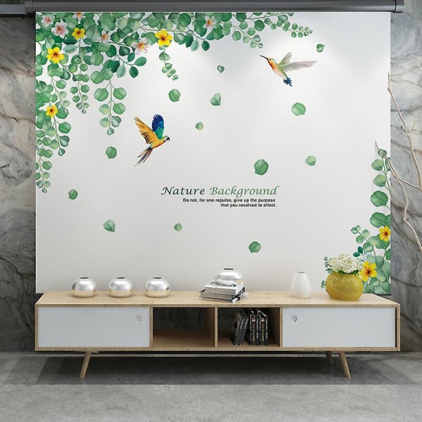 Et sæt vægklistermærker blomster fugle planter Dekorativt klistermærke, vægdekoration til soveværelse badeværelse stue kontor