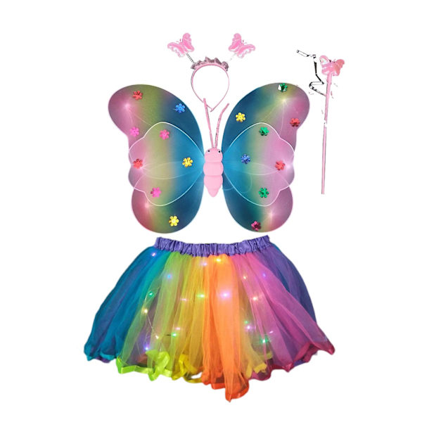 1 Set Luminous Fjärilsvingar Set Barnens Lysande Vingar Outfit för Halloween Kostymfest Dekoration (Flerfärgad)