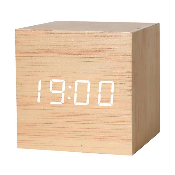 Digital LED-väckarklocka - Träväckarklocka Ljusstyrkenivåer - Mini Sängbordsklocka med Intuitiv Display för Sovrum/Sängbord/Skrivbord/Barninredning