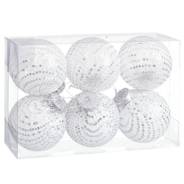 Julgranskulor Vita Silver Plast Tyg Paljetter 8 x 8 x 8 cm (6 stycken)