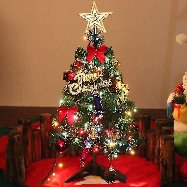 20\"/50cm Bordplate Juletre, Kunstig Mini Julegran Med Led Lyslenke & Pynt (Juletre)