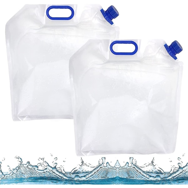 Paket med 2 plastvattenpåsar, vikbar dricksvattenbehållare, hopfällbara vattenpåsar, dricksvattenbehållare, pe vattenpåse med kran, 10 liter, för ou