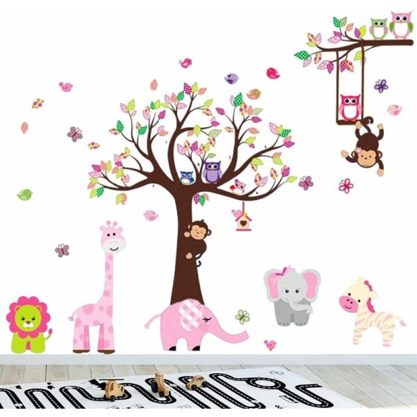 Animal Wall Stickers Tree - Monkey Giraffe Elephant Väggdekaler för barn (baby , sovrum)