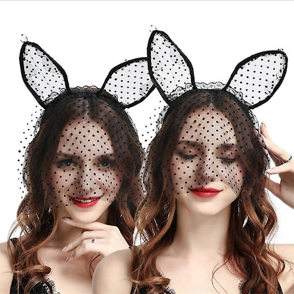 Evago 2-pack Vågbrosyrspets Hårband Svarta Kattungeöron Hårring Kaninöron Huvudband Festdekoration Huvudbonad Cosplay Huvudbonad för Halloween, jul, ma