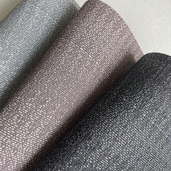 Sett med 3 stk PVC og polyester spisematter, 30x45cm (svart, rosa-grå, blå-grå)