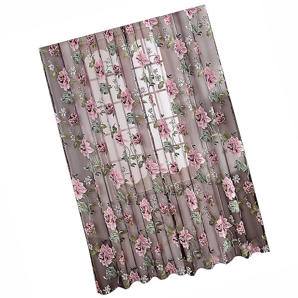 Pionmönstrad Fönstergardin, Transparent Tulle Gardin, Skärm för Vardagsrum Sovrum 2x1m (Lila)