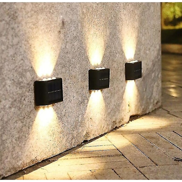Solcellslampor för vägg, upp och ner LED-lampor, vattentäta utomhuslampor för hus, 4 LED
