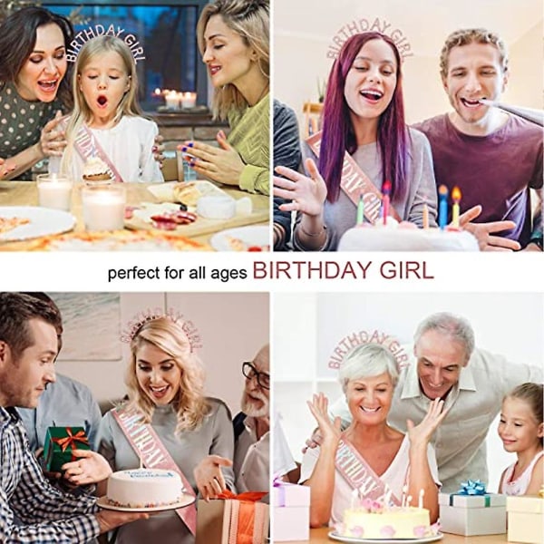 Fødselsdag til kvinder, Birthday Girl Sash & Birthday Tiara for Women Set, Birthday Girl Pandebånd Fødselsdagsgaver til kvinder, Sweet Happy Birthday Accessor