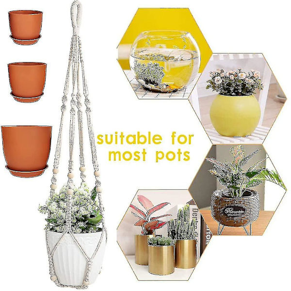 2 st Macrame Vägghängande Planthållare Växt Hängare Macrame Fläta Vägg Hängande Planthållare Bomullsrep Med Pärla Blomkruka
