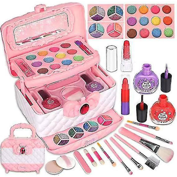 Barnmakeupset för flickor, tvättbart barnmakeupset flickleksaker, flickmakeup barnleksaker julklappar födelsedagspresenter för 4 5 6 7 8 9 10 år gamla