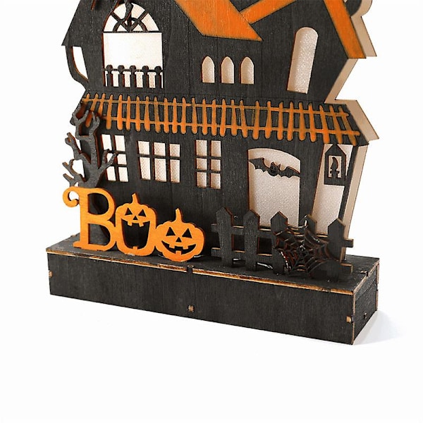 Halloween-pöytäkoristeet, 11 x 6,7 tuuman valaistu kurpitsatalon koriste, haamu puun puinen kyltti sisätilojen kodin juhlan koristeluun