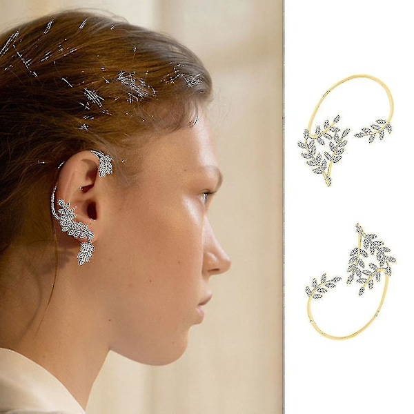 Blad Wrap Øreringe Hypoallergeniske Delikate Crawler Cuff Stud Guld Kvinder Gave
