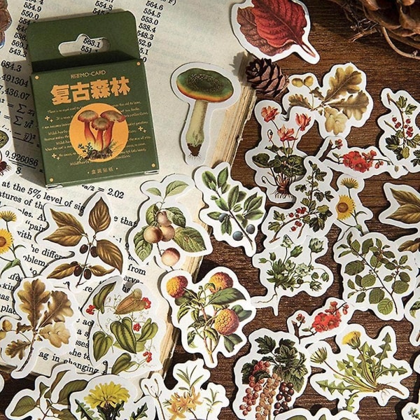 46 st/kartong Vintage skogsväxtklistermärken Självhäftande brevpappersklistermärken Dekorativa estetiska klistermärken för scrapbookingböcker