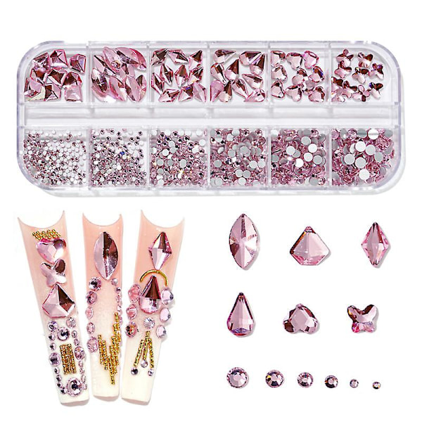 3D Glitter Neglekunst AB/Farverige Hotfix Rhinestones Flatback Krystal Diamant Sten Multi Størrelse 12 Gitter, 9