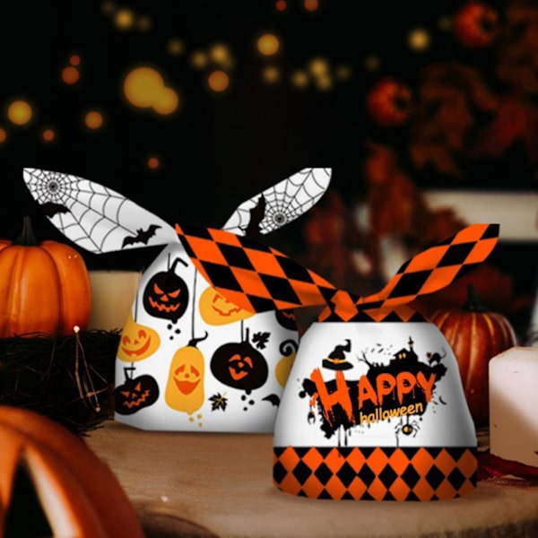 50 st Halloween Godispåsar Kaninöron Dekorera Lättvikts Återanvändbara Förpackningsväskor för Halloween（D）