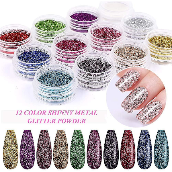 Akrylnagelsats Full Set Manikyr Nagelkonst Set 12 Akryl Glitterpulver Vätska Borste Nagelkonst Verktyg Manikyr Set
