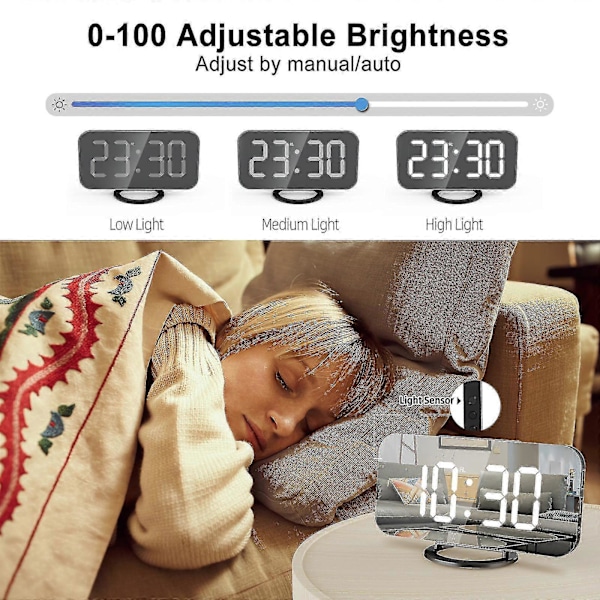 LED Väckarklocka för Tunga Sovare, Dubbel Vibrerande Väckarklocka med USB-laddare för Hörselskadade Döva