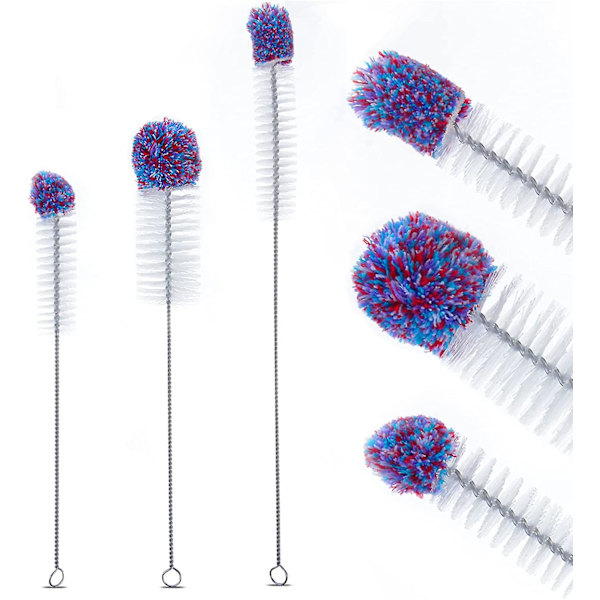 Pullonpuhdistin pullojen puhdistukseen, putkenpuhdistusharja, pulloharjan puhdistuspyyhe, sopii pulloille, pulloille, koeputkille, violetti ja 3 kappaletta