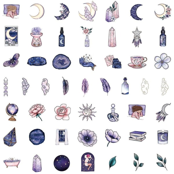 50 stycken färgglada magic klistermärken Laptop Vattenflaska Scrapbooking Tecknad Blomstjärna Måne Drömklistermärken