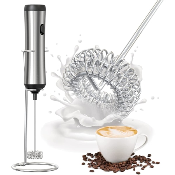 Elektrisk melkeskummer, håndholdt rustfritt stålholder USB-lading skummaskin, dobbel egg miniblender