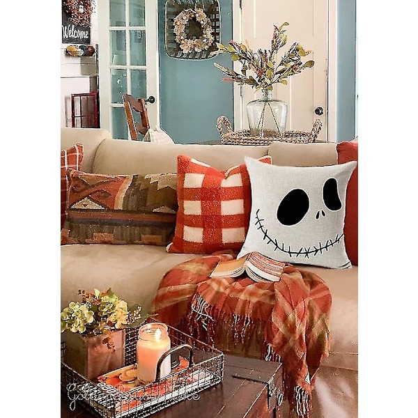 2 stk Mareritt før jul bomullslin stoff firkantet putetrekk dekorativ putetrekk putetrekk for sofa 18\"x 18\" Halloween putetrekk