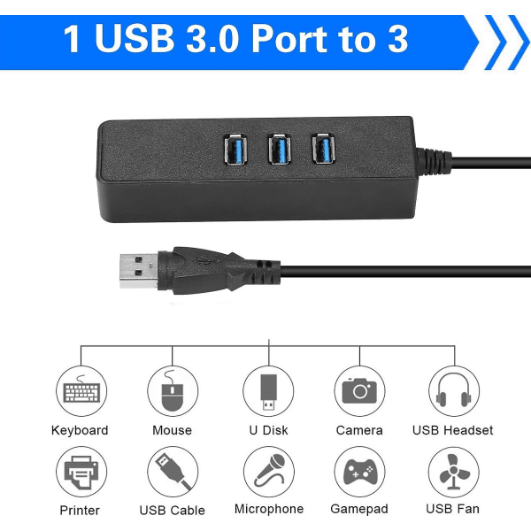 3 Port USB 3.0 HUB til RJ45 Gigabit Ethernet 10/100/1000 Mbit USB Ethernet-adapter for Macbook, Surface Pro, Chromebook