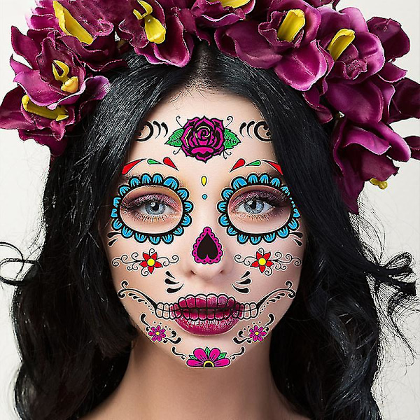 8 st Halloween Roliga Ansikts Tatueringsdekaler Kreativa Skräck Tillfälliga Makeup Dans Dödsanda Ansiktsdekaler (N5)
