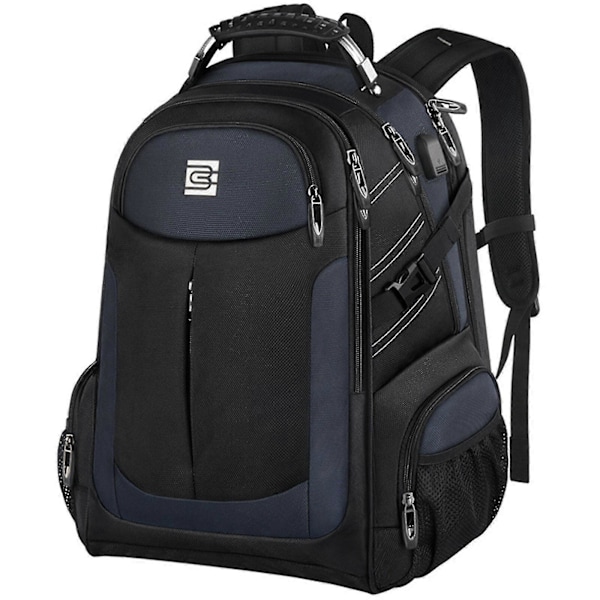 Laptopryggsäck, Stöldskydd, Slimmad, Tålig med USB-laddningsport, Passar 16-tums laptop (20 tum, Blå)