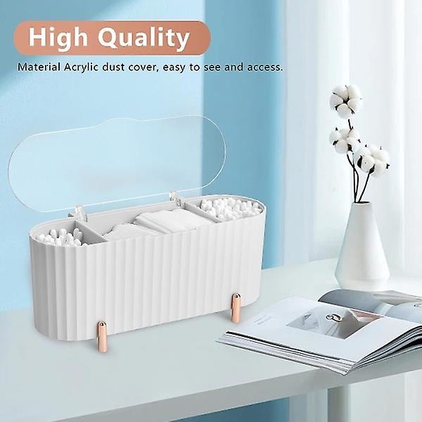 Makeup Organizer Förvaringsbehållare, ABS-hållare, 3 fack Badrumsorganisatör Skönhetsmakeup Organizer för bomullspads, bomullstops, vit