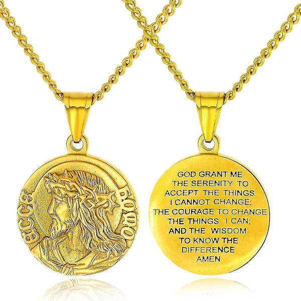 Kristet Jesus Kristus Ansikte Hängsmycke Halsband Rostfritt Stål Medaljong Halsband
