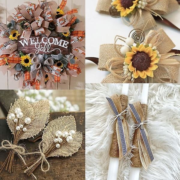 3 rullar Jute Craft Ribbon Burlap Ribbon Presentband 30M Rustik Hessian Ribbon (2cm)