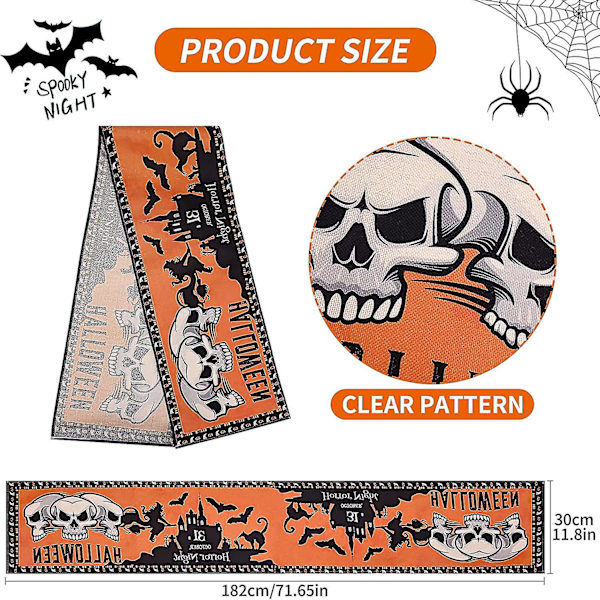 71 x 11 tuuman Halloween-liinat Halloween-pöytäpolku Halloween-juhlan pöytäkoriste Pelottava kallo Halloween-pöytäkoriste